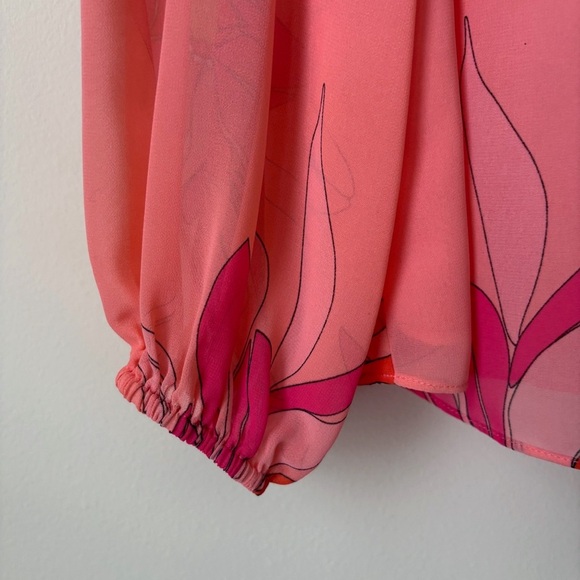 Trina Turk Watson Floral V Neck Blouse Small Long Sleeve Pink - Picture 5 of 11